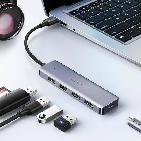 Hub/Dock Ugreen Docking Station CM512 (50985), USB to 4x USB3.0, 1x Micro-USB, Plug & Play, 5Gbps, 0.15m, Gri Spatial