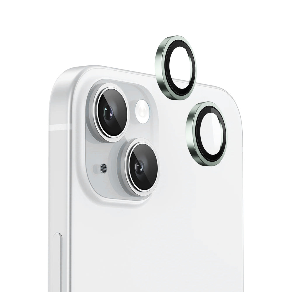 Folie de protectie Blueo Original Metal Frame Lens compatibil cu iPhone 15 / iPhone 15 Plus, Verde Deschis