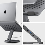 Suport Spigen Laptop LD204H (AMP08885), with Built-in Hub 2x USB, 3x Type-C, HDMI, 360° Rotation, Adjustable, Secure Grip, Argintiu