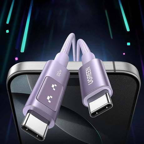 Cablu Ugreen L509 (35501), USB-C to USB-C, 5A, 100W, 480Mbps, 1m, Nylon, Gri Spatial
