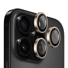 Folie de protectie Blueo Original Metal Frame Lens compatibil cu iPhone 16 Pro / iPhone 16 Pro Max, Auriu En Titanium