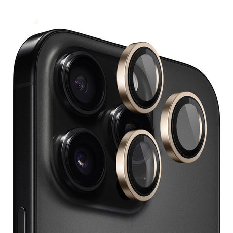 Folie de protectie Blueo Original Metal Frame Lens compatibil cu iPhone 16 Pro / iPhone 16 Pro Max, Auriu En Titanium