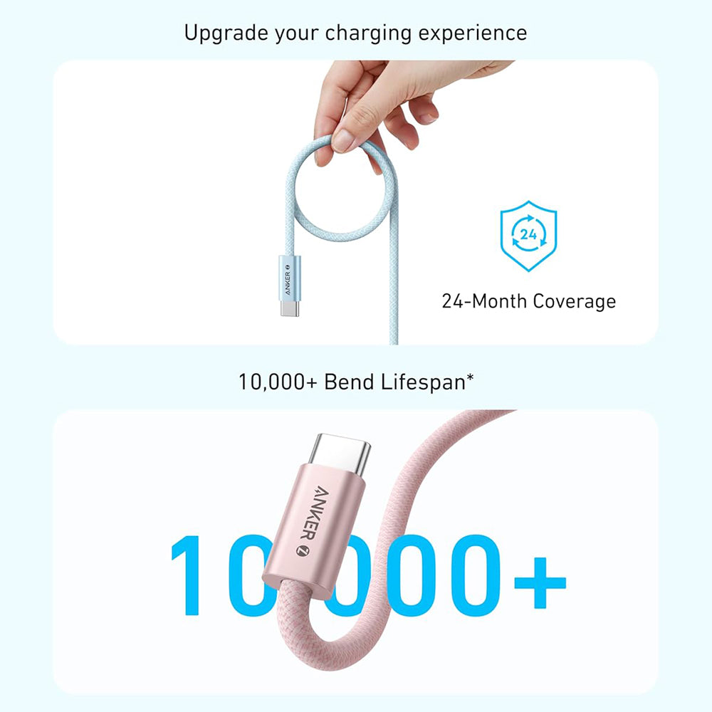 Cablu Anker Zolo (A8060H21), Type-C to Type-C, Ultra-Fast Charging, 240W, PD 3.1, Braided, Dirt-Free, 1m, Alb