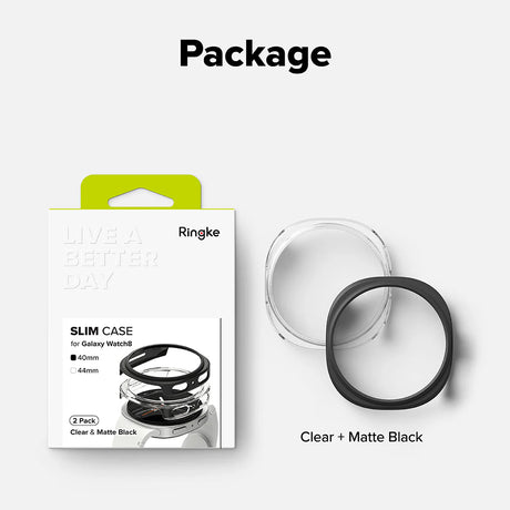 Husa de protectie smartwatch Ringke (set de 2) Slim Case compatibil cu Samsung Galaxy Watch8 40mm, Transparent / Matte Black