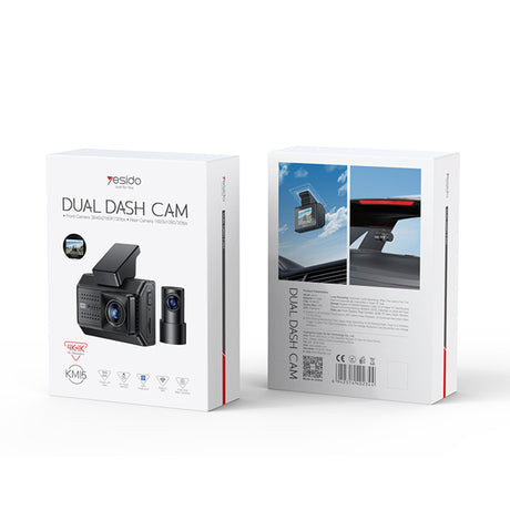 Gadget Yesido Dual Dash Camera (KM15), 2" IPS Display Screen, Front + Rear Dual Recording, G-Sensor, Up to 256GB Storage, Negru