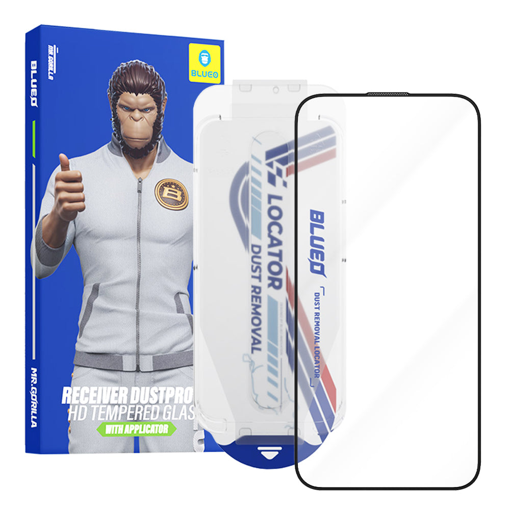 Folie de protectie Blueo Anti-Dust HD Glass with Applicator Pro compatibil cu iPhone 15 Pro, Negru