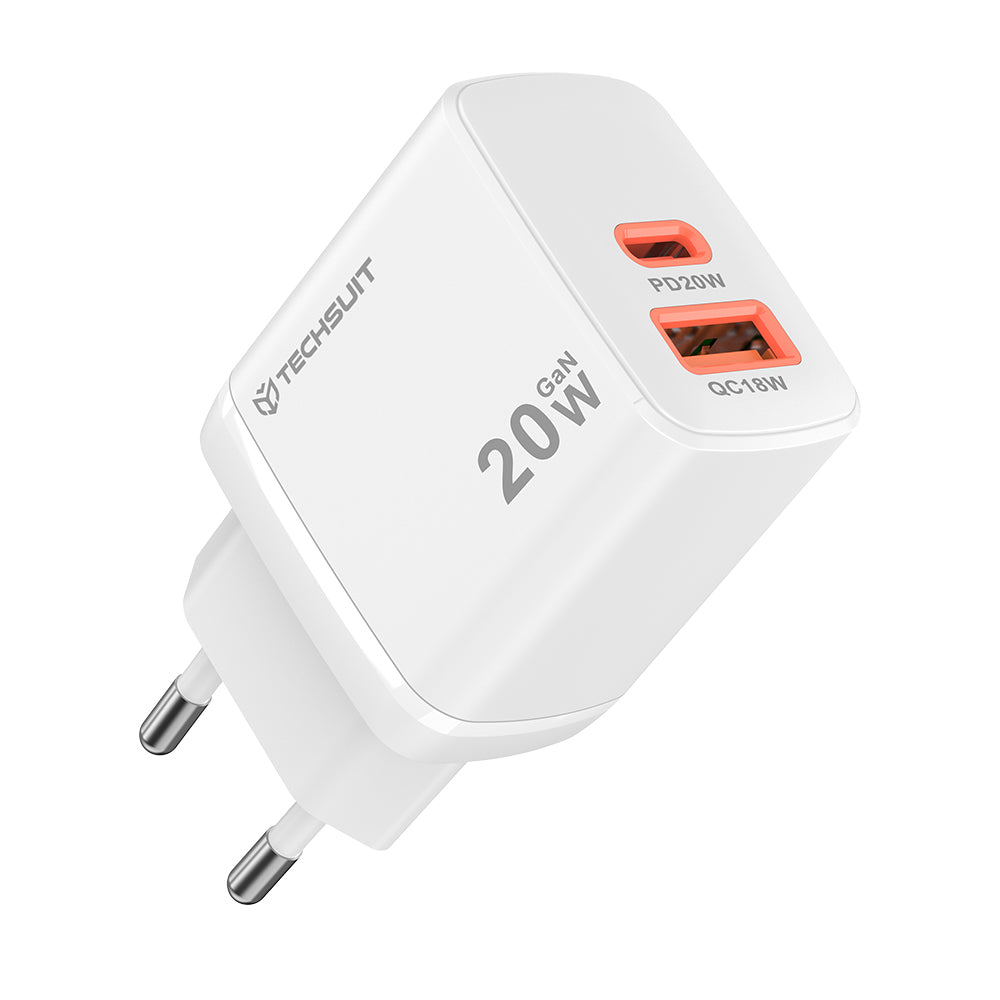 Incarcator Techsuit Duonix20W (CH2), Type-C, USB, Dual Travel Charger 20W, Alb