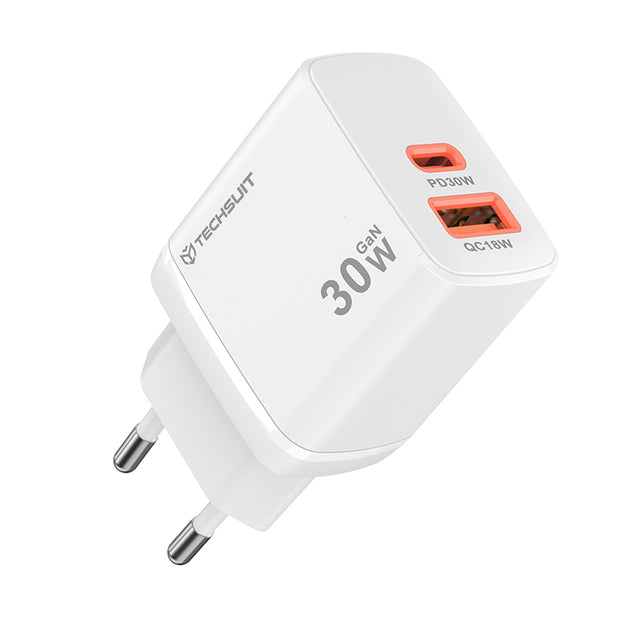 Incarcator Techsuit Duonix30W (CH1), Type-C, USB, Dual Travel Charger 30W, Alb