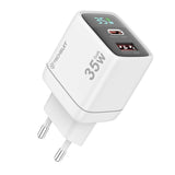 Incarcator Techsuit LEDChargX (CH3), Type-C, USB, GaN Technology, Fast Charge, LED Display, PD35W, Alb
