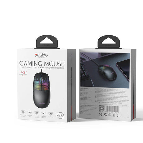 Tastatura/Mouse Yesido Wired Gaming Mouse (KB32), USB, Plug&Play, Ultra-Lightweight Design, RGB Lighting, 7200DPI, Negru