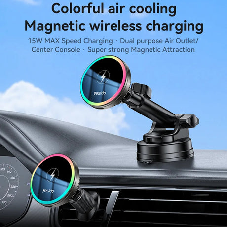 Suport Yesido with Wireless Charging (C315), for Air Outlet/Dashboard, Magnetic, Intelligent Management, 15W, Negru
