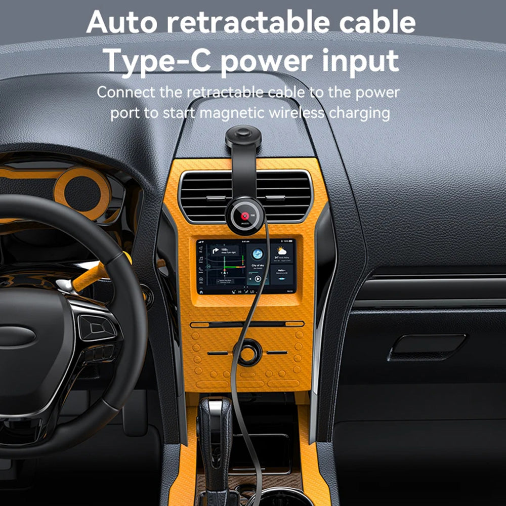 Suport Yesido with Wireless Charging (C314), for Dashboard, with Retractable Cable, Type-C, N52 Magnets, 15W, Negru