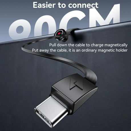 Suport Yesido with Wireless Charging (C314), for Dashboard, with Retractable Cable, Type-C, N52 Magnets, 15W, Negru