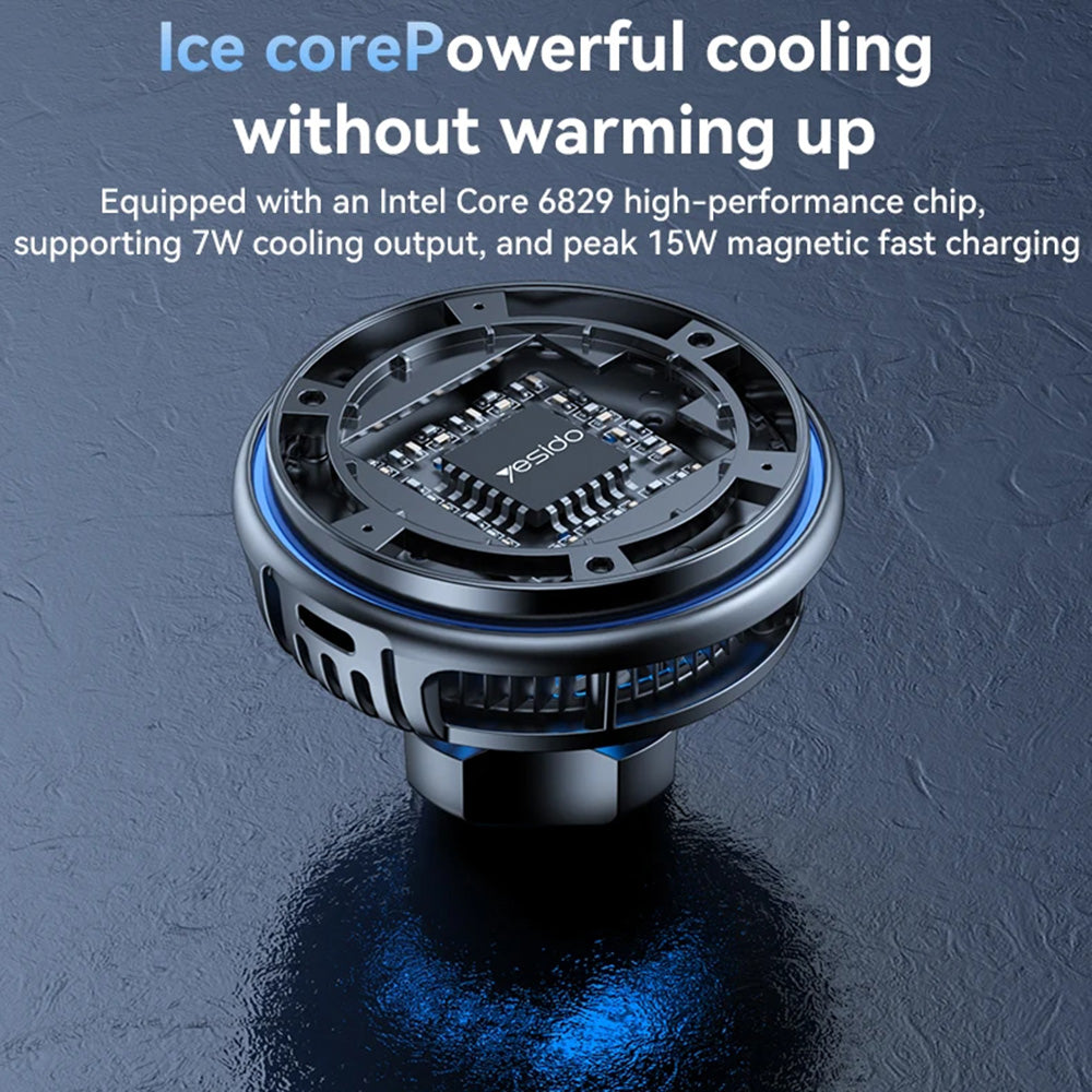 Suport Yesido with Wireless Charging (C311), for Dash, Semiconductor, Powerful Cooling, 2x Ambient Lights, 15W, Negru