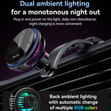 Suport Yesido with Wireless Charging (C311), for Dash, Semiconductor, Powerful Cooling, 2x Ambient Lights, 15W, Negru