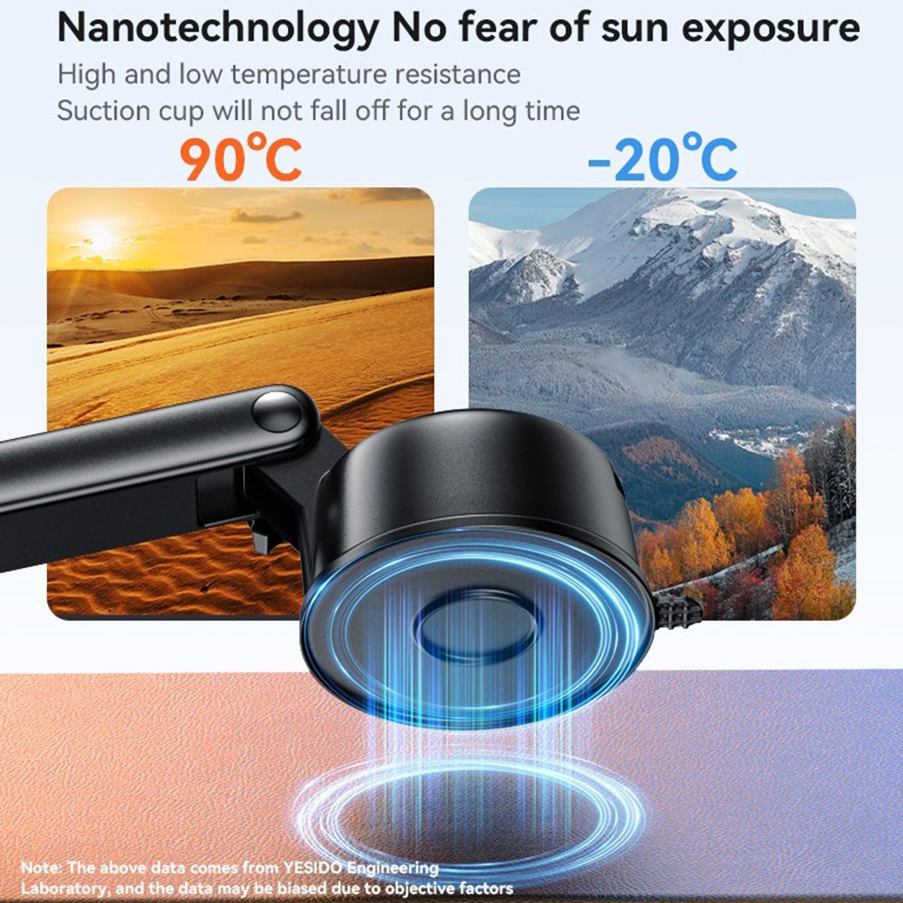 Suport Yesido (C266), Magnetic N52, for Dashboard, 360 Base, Telescopic Clamp Arm, Unique Design, 4.7-7.2 inch, Negru