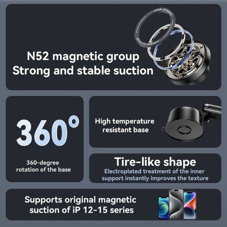 Suport Yesido (C266), Magnetic N52, for Dashboard, 360 Base, Telescopic Clamp Arm, Unique Design, 4.7-7.2 inch, Negru