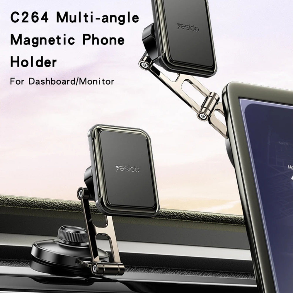 Suport Yesido (C264), Magnetic, for Dashboard/Windshield, 360°, Folding Clamp Arm, Zinc Alloy, Negru