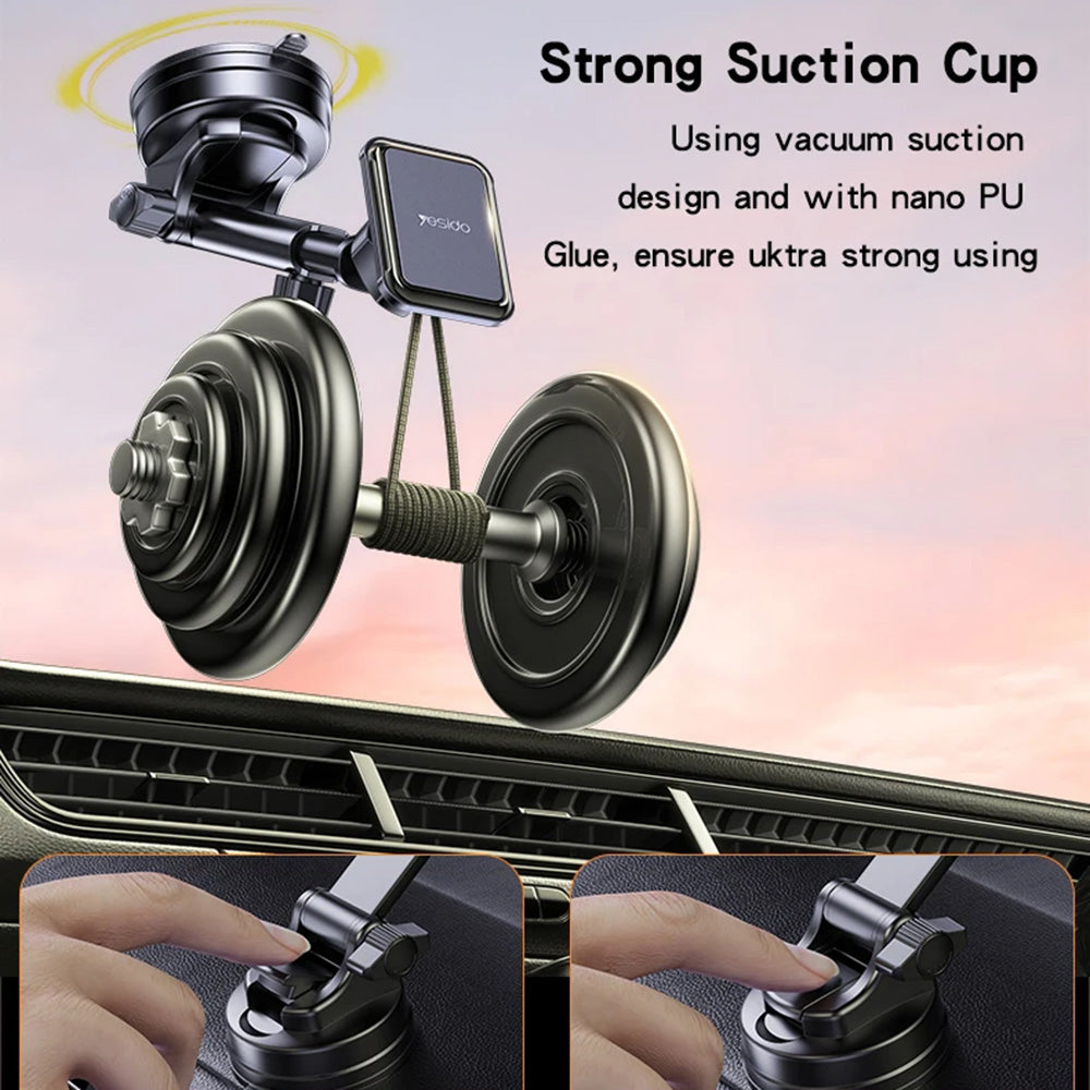 Suport Yesido (C263), Magnetic, for Dashboard/Windshield, 360°, Telescopic Clamp Arm, Universal, Negru