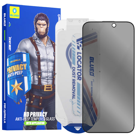 Folie de protectie Blueo Anti-Peep Privacy Glass with Applicator Pro compatibil cu iPhone 14 Pro Max, Negru