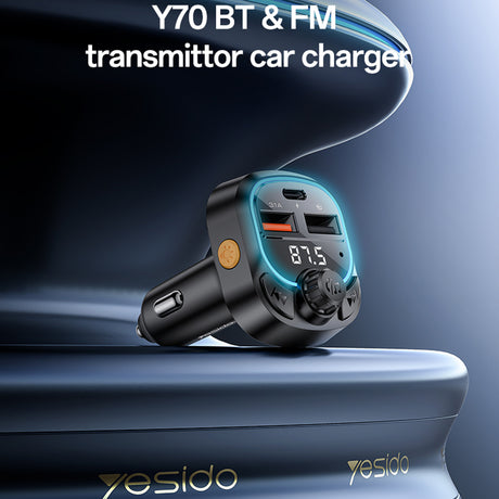 Incarcator Yesido FM Modulator and Car (Y70), Dual-Port USB-C + USB-A, Bluetooth 5.3, 15W, Negru
