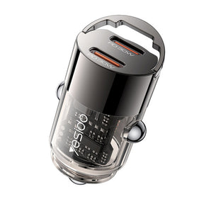 Incarcator Yesido Mini Car (Y69), Dual-Port Type-C, PD30W, Aluminum Alloy, Fast Charging, Negru