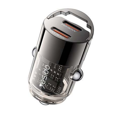 Incarcator Yesido Mini Car (Y69), Dual-Port Type-C, PD30W, Aluminum Alloy, Fast Charging, Negru