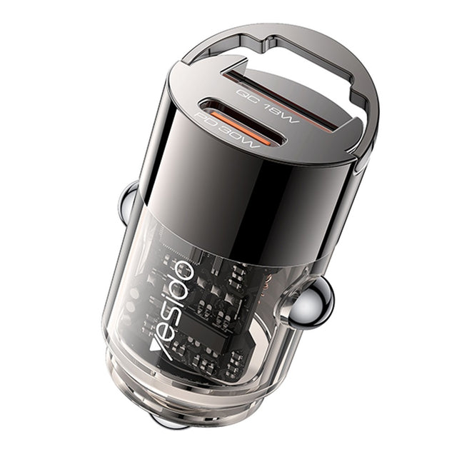 Incarcator Yesido Hidden Car (Y68), Dual-Port USB-A + Type-C, PD30W, Aluminum Alloy, Fast Charging, Negru