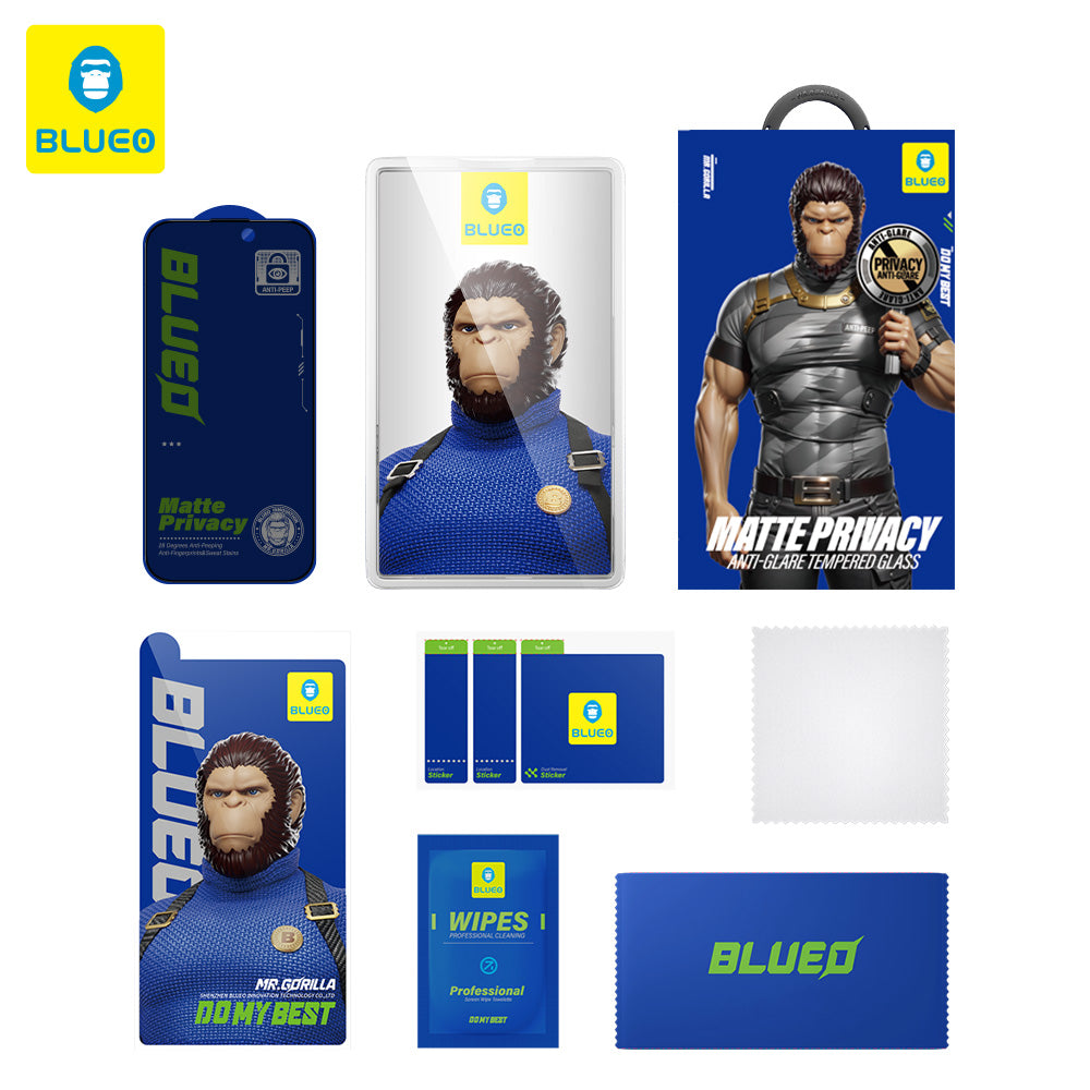 Folie de protectie Blueo Anti-Peep Privacy Glass compatibil cu iPhone 14 Pro, Negru Mat