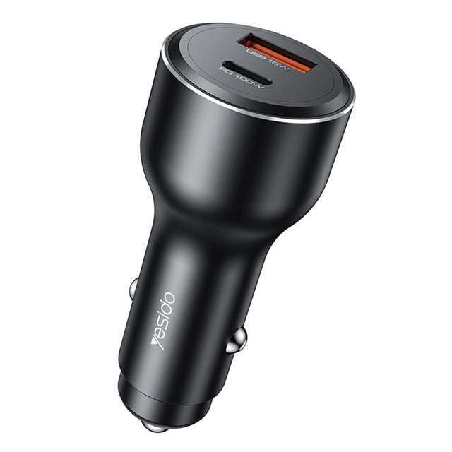 Incarcator Yesido Car (Y65), Dual-Port USB-A + Type-C, PD100W, Aluminum Alloy, Super Fast Charging, Negru