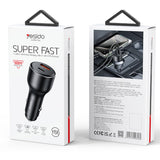 Incarcator Yesido Car (Y65), Dual-Port USB-A + Type-C, PD100W, Aluminum Alloy, Super Fast Charging, Negru