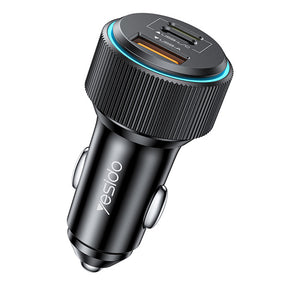 Incarcator Yesido Car (Y60), Cable Type-C to Lightning Included, Lightning/USB-A/USB-C Ports, 38W, Fast Charging, Negru