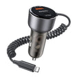 Incarcator Yesido Car (Y57), with Lightning Spring Cable, Type-C/USB-A Ports, 50W, Fast Charging, Negru
