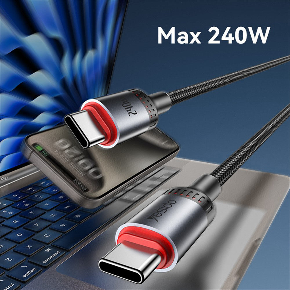 Cablu Yesido (CA186), Type-C to Type-C, Fast Charging, 480Mbps, 240W, 48V/5A, E-Mark Chip, Nylon Braided, 2m, Negru