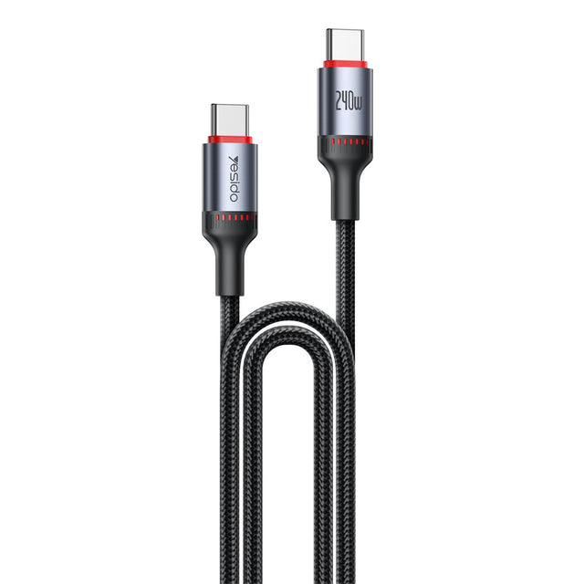 Cablu Yesido (CA186), Type-C to Type-C, Fast Charging, 480Mbps, 240W, 48V/5A, E-Mark Chip, Nylon Braided, 2m, Negru