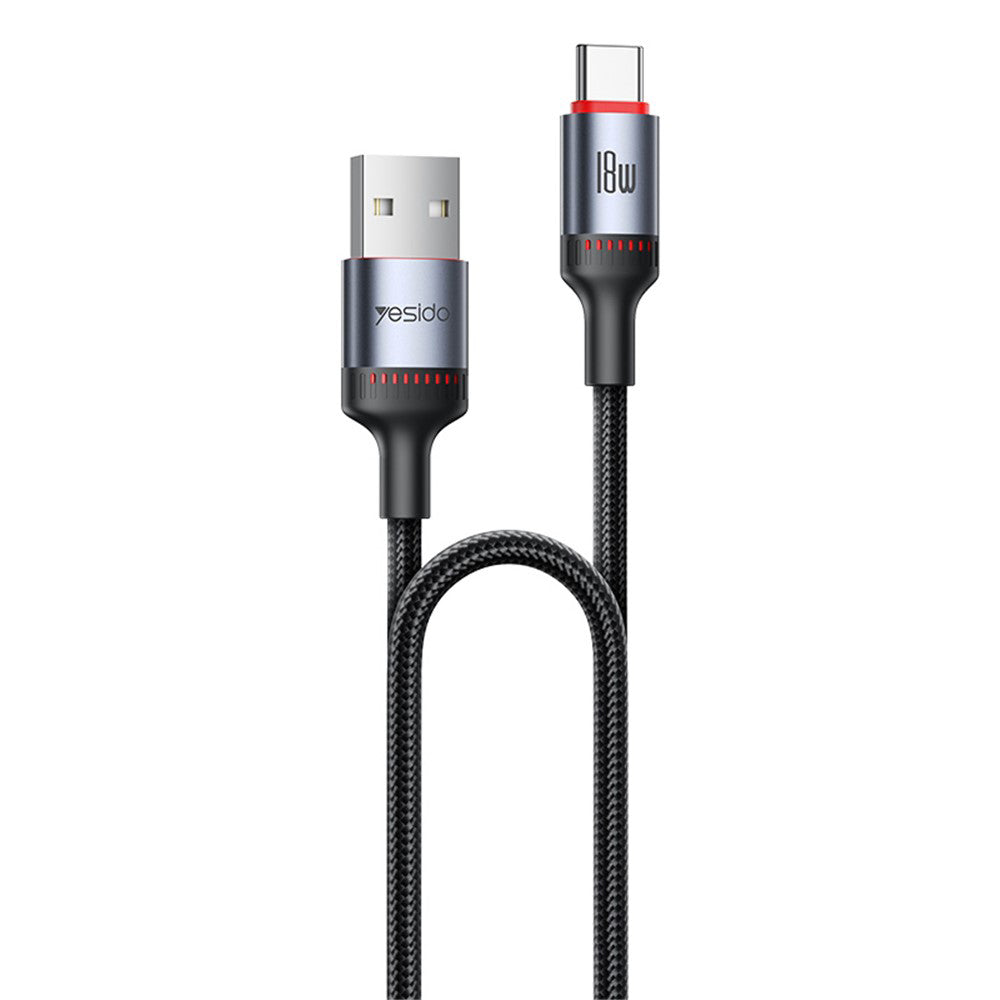 Cablu Yesido (CA130C), USB to Type-C, Fast Charge, 18W, 3A, 480Mbps, CarPlay Compatible, Aluminum Alloy, 2m, Negru