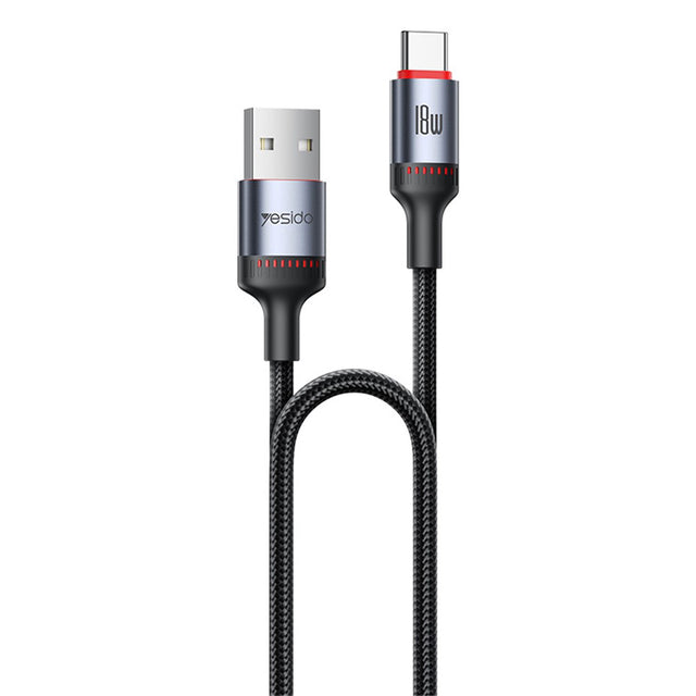 Cablu Yesido (CA130C), USB to Type-C, Fast Charge, 18W, 3A, 480Mbps, CarPlay Compatible, Aluminum Alloy, 2m, Negru