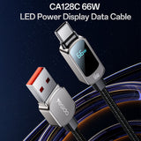 Cablu Yesido (CA128C), with LED Power Display, USB to Type-C, Fast Charge, 66W, 5A, 480Mbps, 1.2m, Negru