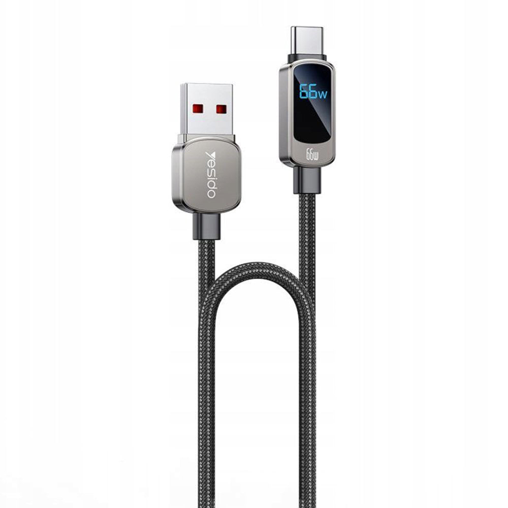 Cablu Yesido (CA128C), with LED Power Display, USB to Type-C, Fast Charge, 66W, 5A, 480Mbps, 1.2m, Negru