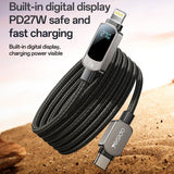 Cablu Yesido (CA180), Super Fast Charging, with Digital Display, Type-C to Lightning, 27W, 3A, 480Mbps, 1.2m, Negru