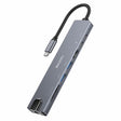 Hub/Dock Yesido Docking Station 8in1 (HB27), Type-C to 2x USB, 2x USB-C, HDMI, RJ45, TF/SD, PD100W, Fast Charge, 4K@30Hz, Gri