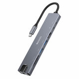 Hub/Dock Yesido Docking Station 8in1 (HB27), Type-C to 2x USB, 2x USB-C, HDMI, RJ45, TF/SD, PD100W, Fast Charge, 4K@30Hz, Gri