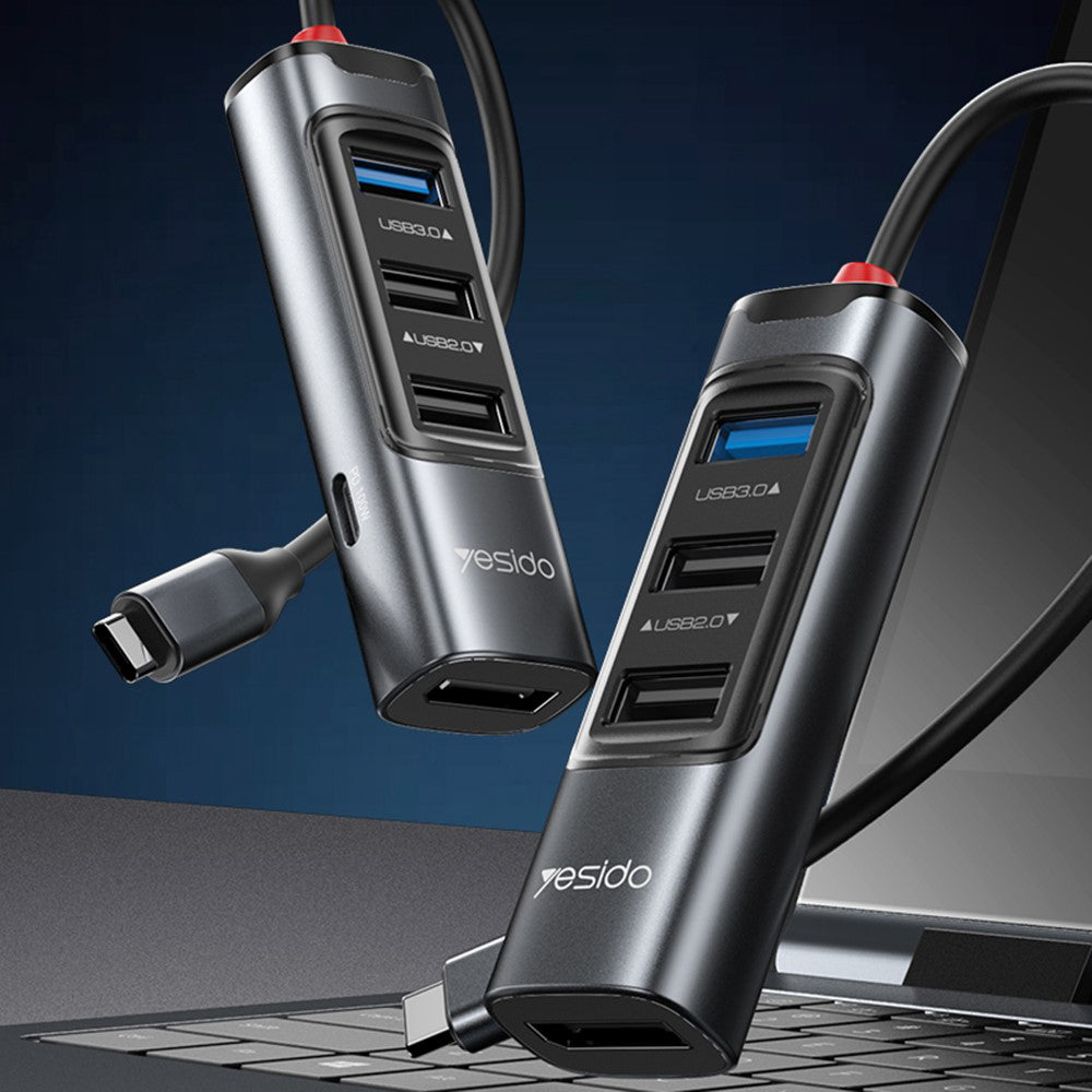 Hub/Dock Yesido Docking Station 5in1 (HB23), Type-C to 3x USB, USB-C, DisplayPort, PD100W, Fast Charge, 4K@30Hz, 5Gbps, Gri