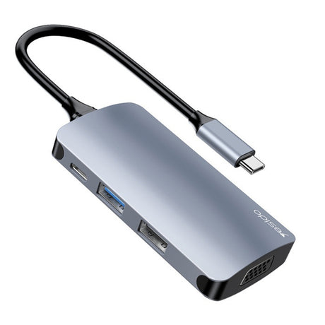 Hub/Dock Yesido Docking Station 7in1 (HB16), Type-C to 1x USB3.0, 2x USB2.0, TF/SD Card, 1x VGA, 1x Type-C, 5Gbps, PD100W, Gri