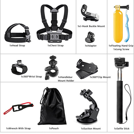 Suport Techsuit Accessory Kit CamQuest 15in1 (SA15), for GoPro Action Camera, Negru