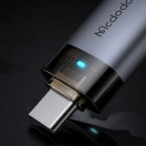 Adaptor Mcdodo OTG Adapter (OT-7400), USB3.0 to Type-C, Aluminium Alloy, Charging & Data Sync, 5Gbps, Blue Light, Lanyard, Negru