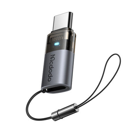 Adaptor Mcdodo OTG Adapter (OT-7610), Lightning to Type-C, Aluminium Alloy, Charging & Data Sync, 60W, Blue Light, Lanyard, Negru