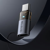 Adaptor Mcdodo OTG Adapter (OT-7610), Lightning to Type-C, Aluminium Alloy, Charging & Data Sync, 60W, Blue Light, Lanyard, Negru