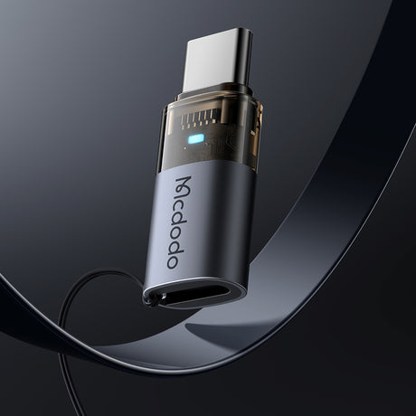 Adaptor Mcdodo OTG Adapter (OT-7610), Lightning to Type-C, Aluminium Alloy, Charging & Data Sync, 60W, Blue Light, Lanyard, Negru