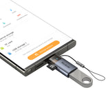 Adaptor Mcdodo OTG Adapter 2in1 (OT-7600), USB to USB-C, Built-in Card Reader, Charging & Data, 5Gbps, Blue Light, Lanyard, Negru